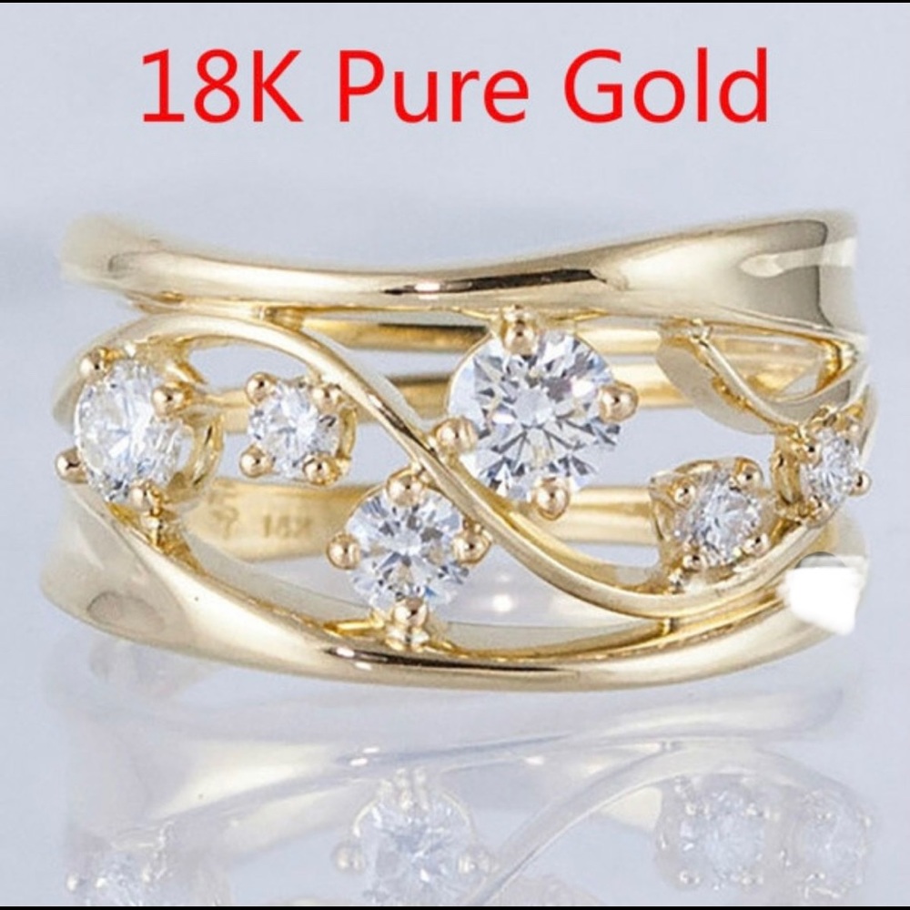18 K Solid Gold Plated 6 Sparkling Diamond Ring